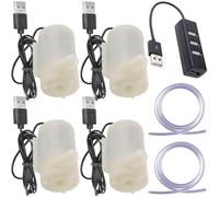 JYUDAUFU 4 Pcs DC 3-5V Mini Water Pump Micro Submersible with USB Port with Flexible Water Pipe(1M), for Aquariums/Fish Tank/Pond Fountain/Hydroponics Garden (4 White)