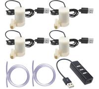 JYUDAUFU 4 Pcs DC 3-5V Vertical Water Pump Mini Electric Micro Submersible Motor with USB Port with Flexible Water Pipe(1M), for Aquariums/Fish Tank/Pond Fountain/Hydroponics Garden (4 White)