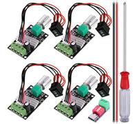JYUDAUFU 4 Pcs DC Motor Speed Controller 6V 12V 24V 3A PWM Motor Reversible Regulator with Switch Button Knob with 1m 20AWG Wire, PD Decoy Module, Screwdriver, for DC Motor/Water Pump/Fan