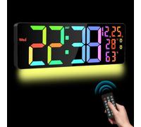 JYUHA 16.5" Extra Large Led Wall Clock with Remote Control, Dual Alarms 11 RGB Colors 10 Brightness 8 Night Light DST Temperature Humidity, Large Digital Wall Clock for Home Gym Office