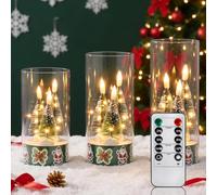 JYUHA 3PCS Led Tea Lights, Christmas Battery Tea Lights with Remote Timer | Christmas Tree Electric Candles Flameless Electric Candles for Bathroom Decor Table Christmas New Year’s Eve Decorations