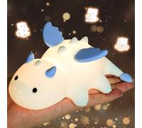 JYUHA Baby Dragon Night Light, Rechargeable Night Light Kids USB 3 Level Dimmable Nursery Nightlight Silicone Animal Nightlight with 7 Colors Timer, Cute Touch Night Lamp for Kids Toddlers (Blue)