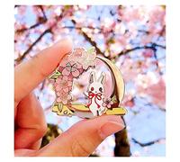 Jyuiipcz Beautiful Cute Eclipses Blossom Bunny Hard Enamel Pin Fashion Cartoon Animals Pastel Cherry Blossoms Brooch Medal Gift (Metal Color :)