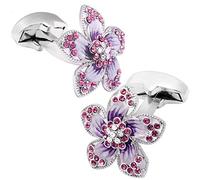 Jyuiipcz Fashion Flower Cufflinks with Crystal Shirt Cufflinks for Mens Wedding Business Shirt Cufflinks (Color : Red) (Red) (Purple)