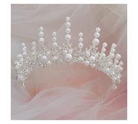 Jyuiipcz Headband Tiara Wedding Baroque Luxury Silver Plated Crystal Pearl Bridal Tiaras Crown Rhinestone Pageant Diadem Bride Headband Wedding Hair Accessories