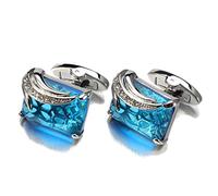 Jyuiipcz Low-Key Blue Glass Cufflinks for Mens Square Crystal Cufflinks Shirt Cuff Links (Color : B) (C) (A)