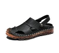 Jyuiipcz Men Casual Sandals Breathable Genuine Leather Hiking Sandals Men Handmade Outdoor Beach Shoes Non-Slip (Color : Black, Size : 38 Code) (Black 40 Code)