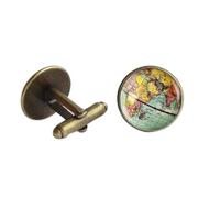Jyuiipcz Vintage Earth World Map Cufflinks Globe Planet Art Photo Crystal Glass Dome Shirt Cuff Links for Men Personality (Color : C) (C) (A)