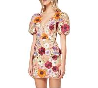 JYVDggKKW 3d Floral Embroidery Dress Clear Mesh V Neck Puff Short Sleeve Prom Dress Bodycon Women's Short Dress S,M,L,X-L,XX-L,3X-L