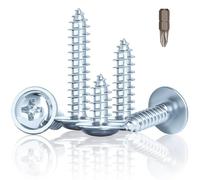Jyvex 150pcs Pan Head Self-Tapping Screws, 4.2 x 25mm Flat & Wafer Head Carbon Steel Zinc Plated Wood Screws for Wood, Plastic, Sheet Metal, Plasterboard & Aluminium (with PH2 Bit)
