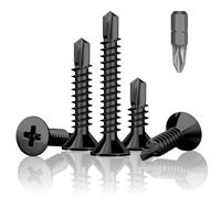 Jyvex M4.2 x 32mm Self-Drilling Tek Screws, Black, 180 Pcs, Driver Bit | carbon steel, black phosphate, self drilling, for metal, wood, plastic