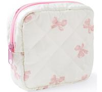 JYvivid 1 Pcs Quilted Makeup Bag, Small Makeup Bag for Purse, Cotton Cute Makeup Bag, Preppy Makeup Bags, Bow Makeup Bags for Women (5.2''×5.2'')