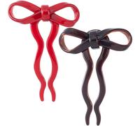 JYvivid 2 Pcs Bow French Hair Pin, Cute Bowknot Hairpin Hair Clips for Styling, U-Shaped French Hair Sticks, Wavy Hair Accessories for Women (Brown+Red)