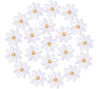 JYvivid 20 Pcs Flower Iron on Patches, White Sew On Daisy Applique, Embroidered Applique Sewing Flower Patches for Clothes, Bags, Jackets, Jeans (1.38")