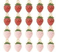 JYvivid 20 Pcs Strawberry Charm, Enamel Charms, Strawberry Beads, Fruit Charms for Jewelry Making, Pendants, Necklaces, Bracelets, Earrings, Crafts (Pink, Red)