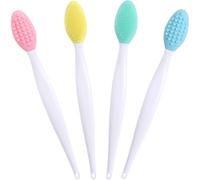 JYvivid 4 Pcs Double-Sided Pore Cleaning Brush, Lip Scrubber, Silicone Lip Brush Exfoliator, Lip Scrubber Exfoliator for Dark Lips, Face (4 Colors)