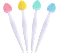 JYvivid 4 Pcs Double-Sided Pore Cleaning Brush, Lip Scrubber, Silicone Lip Brush Exfoliator, Lip Scrubber Exfoliator for Dark Lips, Face (4 Colors-2,Heart)
