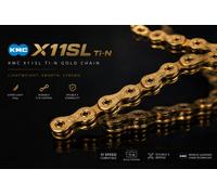 JYW Kmc X11-Sl 11 Speed Chain 118 Links Gold Ti-N Shimano Sram Campagnolo Compatible