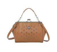 Jywmsc Gothic Skull Satchel Bag for Women Kiss Lock Leather Tote Handbag Black Punk Stud Rivet Shoulder Crossbody Bag