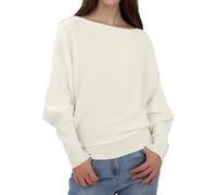 Jywmsc Women Boat Neck Batwing Sweaters Loose Pullover Tops Long Sleeve Lightweight Ribbon Knits Clothing for Fall Spring Winter White