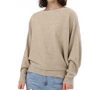Jywmsc Women Boat Neck Batwing Sweaters Loose Pullover Tops Long Sleeve Lightweight Ribbon Knits Clothing for Fall Spring Winter Khaki