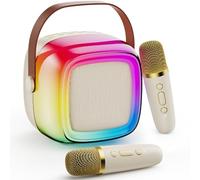 JYX Karaoke Machine for Kids Adults, Portable Bluetooth Speaker with 2 Microphones, Support TF/AUX Input/Funny Magic Voice, Great Gifts for Birthday Party Boys Girls (D32T-White-2 Mics)