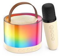 JYX Karaoke Machine for Kids Adults, Portable Bluetooth Speaker with 2 Microphones, Support TF/AUX Input/Funny Magic Voice, Great Gifts for Birthday Party Boys Girls (White-1 Mic)
