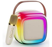 JYX Karaoke Machine for Kids Adults, Portable Bluetooth Speaker with 2 Microphones, Support TF/AUX Input/Funny Magic Voice, Great Gifts for Birthday Party Boys Girls (D32-White-1 Mic)