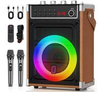 JYX Karaoke Machine with 2 UHF Wireless Microphones, Bluetooth Speaker with Bass/Treble/Echo Adjustment & LED Light, Support TWS, AUX In, FM, REC, Supply for Party/Adults/Kids