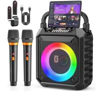 JYX Karaoke Machine with 2 Wireless Microphones, 12H Battery Portable Bluetooth Speaker with Reverb Control & LED Lights for Adults and Kids, Supports TV/USB/TF/AUX for Parties/Indoors/Outdoors