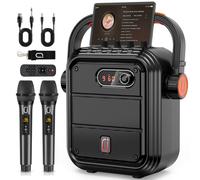JYX Karaoke Machine with 2 Wireless Microphones, 5200mAh Portable Speaker Set Bluetooth 5.0 Rechargeable PA System with TWS,FM, REC,Stage Subwoof