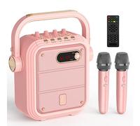 JYX Karaoke Machine with 2 Wireless Microphones, Bluetooth Karaoke Speaker with Treble/Bass Adjustment, Pink Speaker PA System Birthday Gift for Adults Girls Indoor Outdoor Family Home Party Supplies