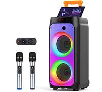 JYX Karaoke Machine with 2 Wireless Microphones for Adults, Dual 8" Subwoofer Big Bluetooth Speaker with 500W Peak Power, PA System with DJ Light, Rolling Wheels and Trolley (450W-2 Mics)