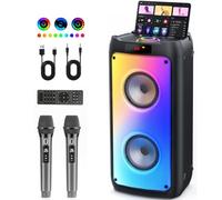 JYX Karaoke Machine with 2 Wireless Microphones | Portable Bluetooth 5.3 Speaker with TWS, PA System, Subwoofer, Disco Lights | Support SD Card, USB, AUX, REC, EQ, Remote | for Home/Gathering/Party