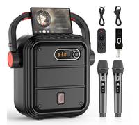JYX Karaoke Machine with 2 Wireless Microphones, Portable Bluetooth Speaker with Shoulder Strap, Power Amplifier PA Subwoofer Support TWS, FM, AUX In, Bass&Treble for Party/Meeting