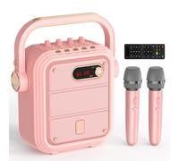 JYX Karaoke Machine with 2 Wireless Microphones, RGB Light PA System with Treble/Bass, Bluetooth Speaker Supports Live Broadcast/Monitoring/Sound Effects, Suitable for Adults (TX02-PINK)