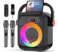 JYX Karaoke Machine with 2 Wireless Microphones, RGB Light PA System with Treble/Bass, Bluetooth Speaker Supports Live Broadcast/Monitoring/Sound Effects, Suitable for Adults