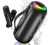 JYX Mini Karaoke Machine for Kids Adults with 2 Wireless Microphones, Portable Bluetooth Speaker with Voice Effects & LED Lights (D38-T-2 Mics)