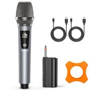 JYX Wireless Microphone, Rechargeable UHF Metal Handheld Cordless Dynamic Micprophone System with Receiver, Suitable for Home Karaoke, Speech, Church, Wedding, Speaker, Party (Grey-1 Mic)