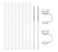 JYXNU 8 Piece Replacement Straws Set, 31 cm Reusable Clear Straws with 2 Cleaning Brushes and 2 Straw Caps for Stanley Cup 40/30oz/20oz, Dishwasher Safe