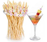 JYXNU Pack of 100 Cocktail Sticks Bamboo Colourful Flowers Finger Food Sticks for Party and Buffet Decorative Fruit Skewers for Appetizers Snacks and Cocktails Environmentally Friendly Wooden Skewers