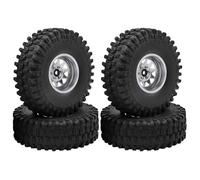 JYYTERD RC Car Tires For Traxxas For TRX4 For Axial 1/10 RC Crawler Car 120mm Deep Dish Negative Offset 8.9mm 1.9" Beadlock Wheel Rim Hub Tire(Silver)