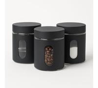 JYZ Black Storage Canisters Set of 3 | Airtight Tea, Coffee & Sugar Containers with Screw-On Lids | Modern Kitchen Organization & Storage Jars | Stainless Steel Canisters