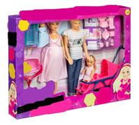 JYZ Family Doll Playset with Mum, Dad, Big Sister, Little Brother & Baby on the Way - Inclusive 5-Figure Family Set with Accessories, Crib & Feeding Items, Pretend Play for Children Aged 3+