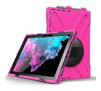 JZ 360 Degrees Kickstand Case Cover Compatible with Microsoft Surface Pro 7/6/5/4 Stand Case with Wrist Strap,Shoulder Strap and Pencil Holder - Hot Pink