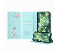JZ Ballet Rhinestone Wallet Case for RedMi A5 4G, Luxury Glitter Ballerina Design with Pearl Flower | PU Leather Magnetic Closure Cover with Card Slots - Baby Green