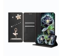 JZ Ballet Rhinestone Wallet Case for RedMi A5 4G, Luxury Glitter Ballerina Design with Pearl Flower | PU Leather Magnetic Closure Cover with Card Slots - Black