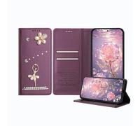 JZ Ballet Rhinestone Wallet Case for RedMi A5 4G, Luxury Glitter Ballerina Design with Pearl Flower | PU Leather Magnetic Closure Cover with Card Slots - Purple