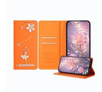 JZ Ballet Rhinestone Wallet Case for Xiaomi Poco C61 4G / RedMi A3/A3X, Luxury Glitter Ballerina Design with Pearl Flower | PU Leather Magnetic Closure Cover with Card Slots - Orange