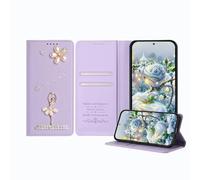 JZ Ballet Rhinestone Wallet Case for Xiaomi Poco M4 / M5 / RedMi 10 / Note 11R/11E, Luxury Glitter Ballerina Design with Pearl Flower | PU Leather Magnetic Closure Cover with Card Slots - Violet